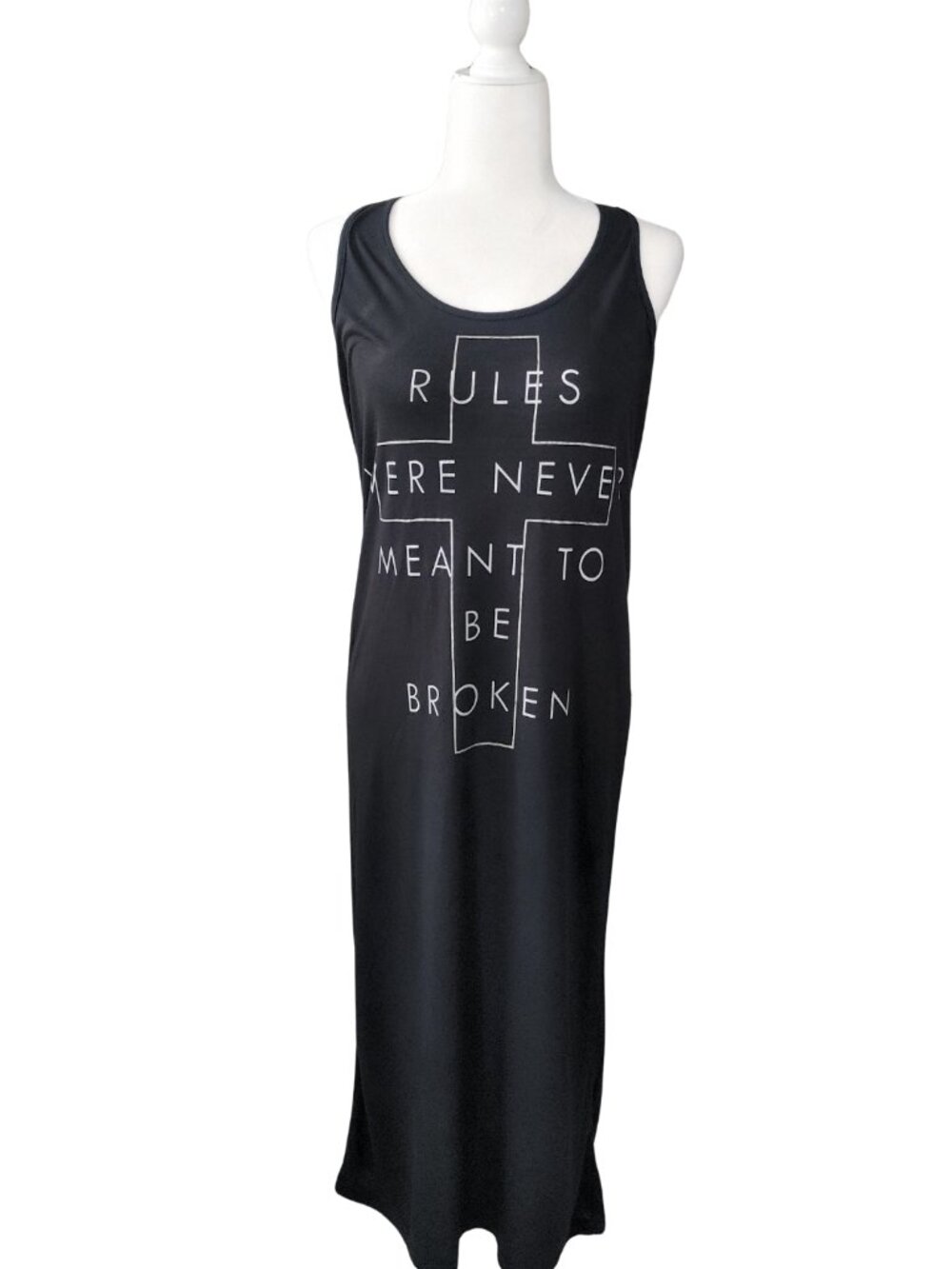FOREVER21 Black Cross Graphic Maxi Tank Dress - Size Large